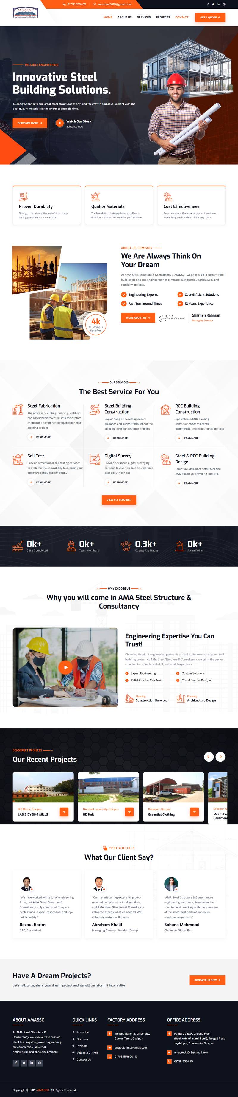 AMA Steel Structure — full website screenshot