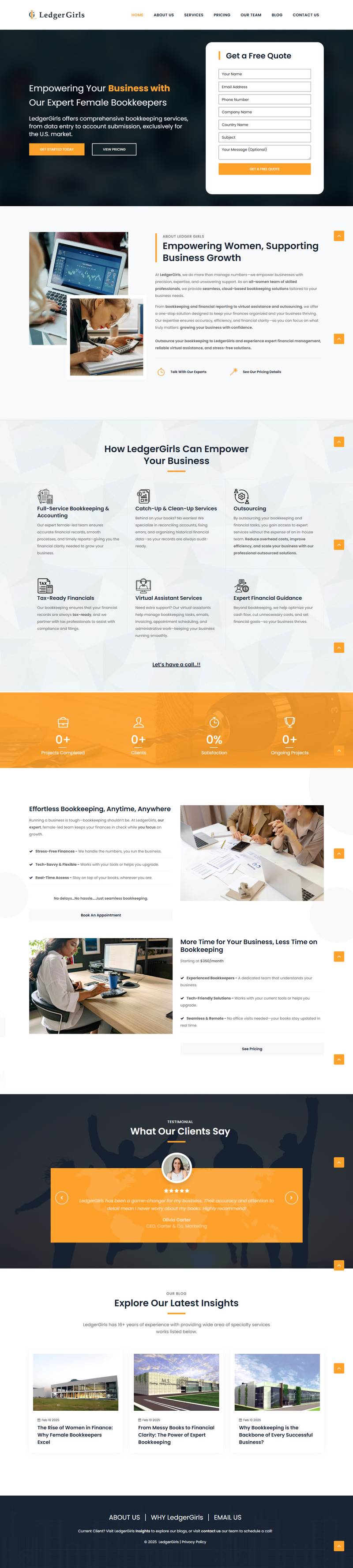 LedgerGirls — full website screenshot
