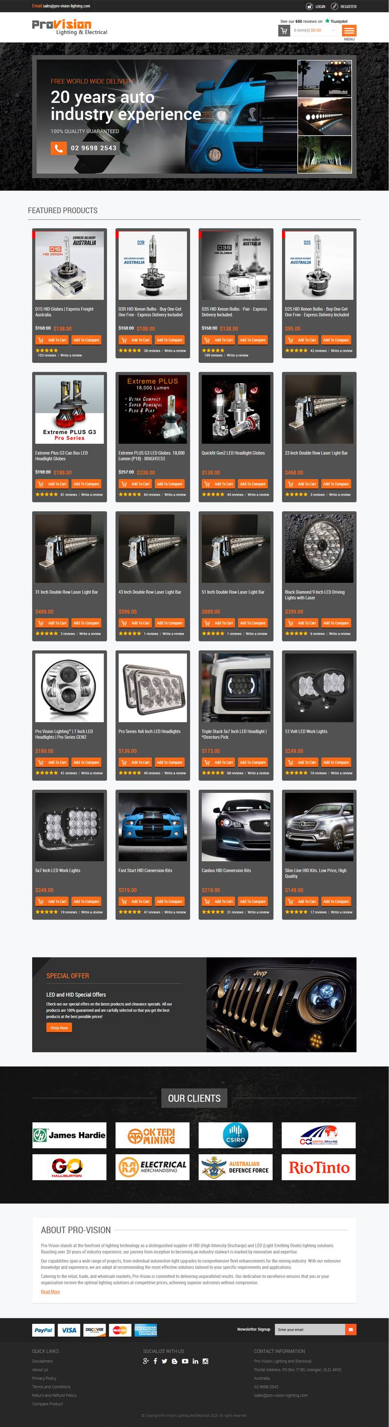 Provision Lighting — full website screenshot